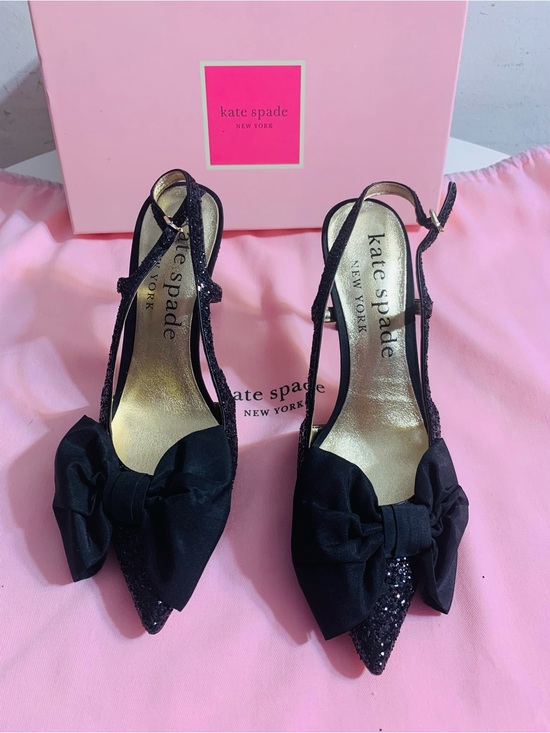 kate spade Shoes - kate spade black glitter bow pointed slingback heels